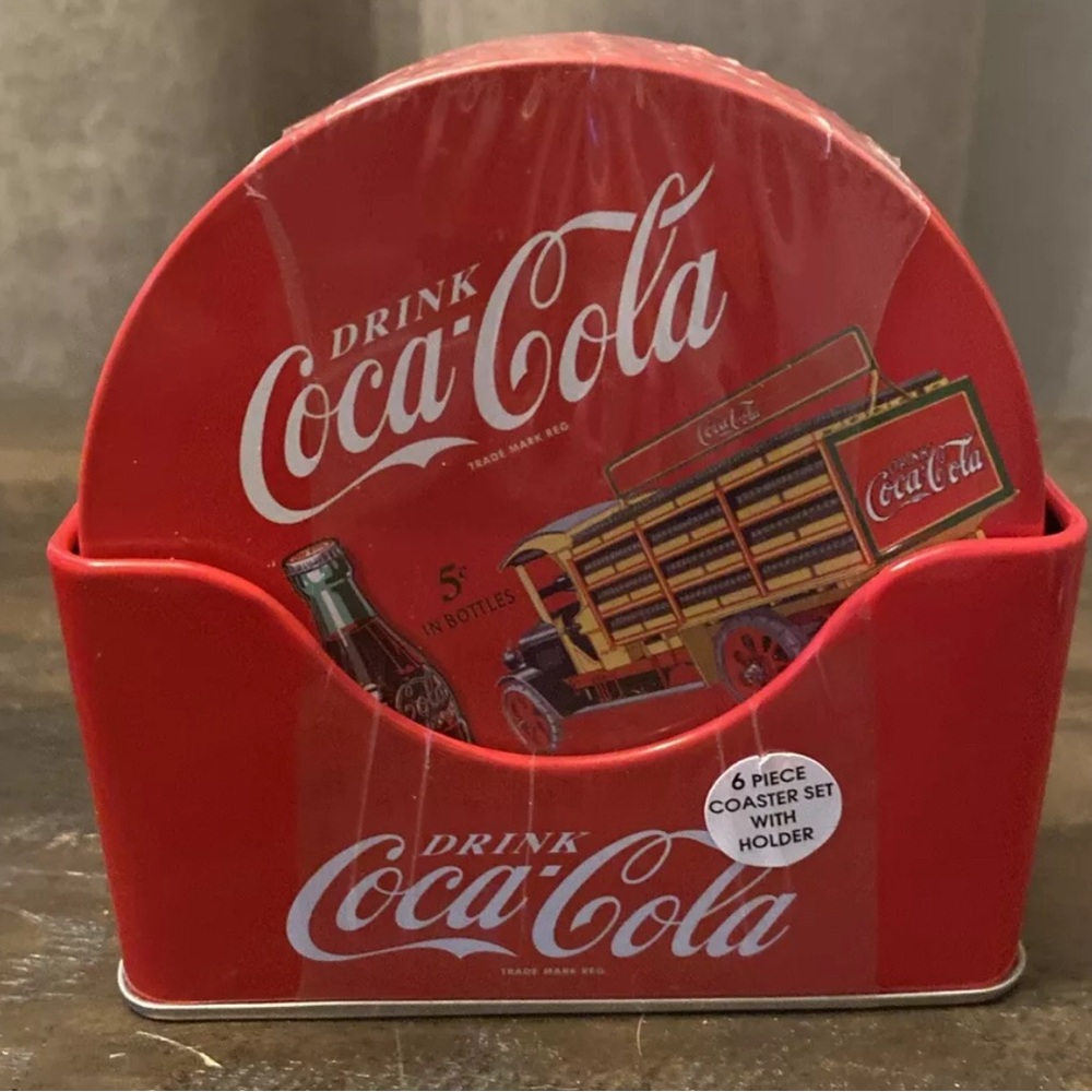 New Collectible Coca Cola Coke Coasters in Standing Metal Tin